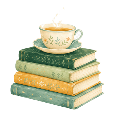 A stack of storybooks, painted in watercolour
