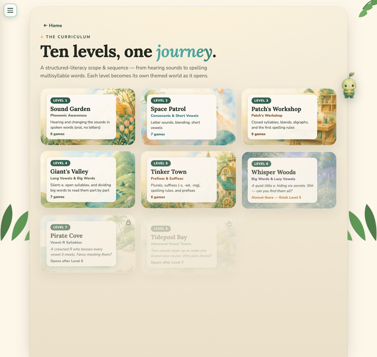 The Lillory app level map: r-controlled vowels arrive in When R Takes Charge, Level 7